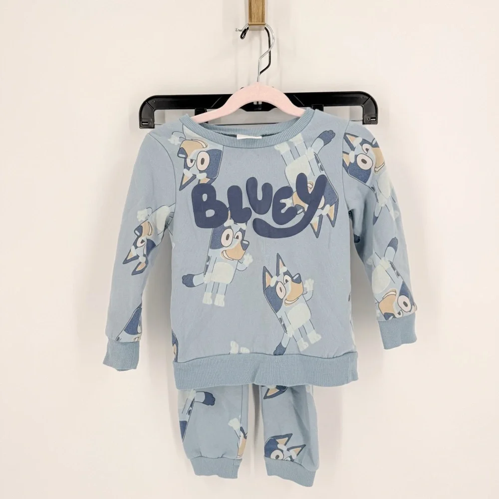 Bluey Kids Set - Light Blue Cartoon Print